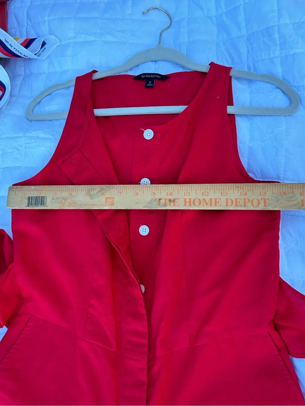 Size S Banana Republic Red Button Up Linen Wide Leg Crop Jumper with Tie Straps